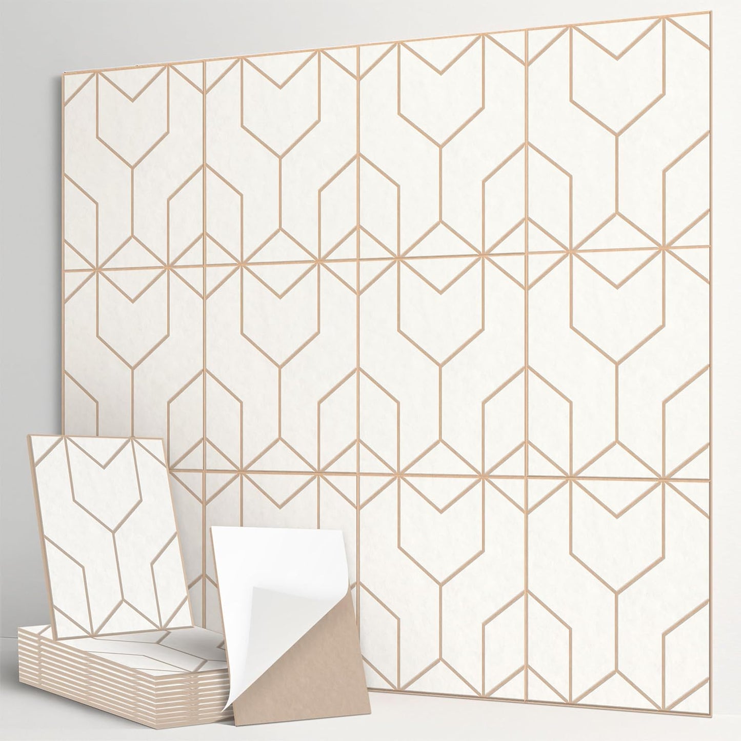 12-Pack Acoustic Panels, 16"x12"x0.4" Large Acoustic Wall Panels, Self-Adhesive Noise Absorbing Panels for Recording Studios, Off-White+Camel Decorative Acoustic Panels