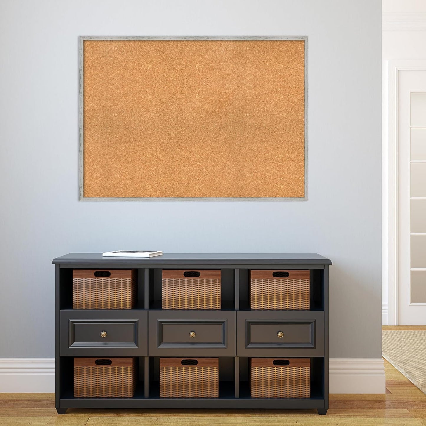Amanti Art Natural Cork Board for Wall, 31x43 Vision Board with White Frame, Oversize Corkboard Office Decor for Home Organization, Cottage Corkboard Pinboard to Display Items for Home Organization