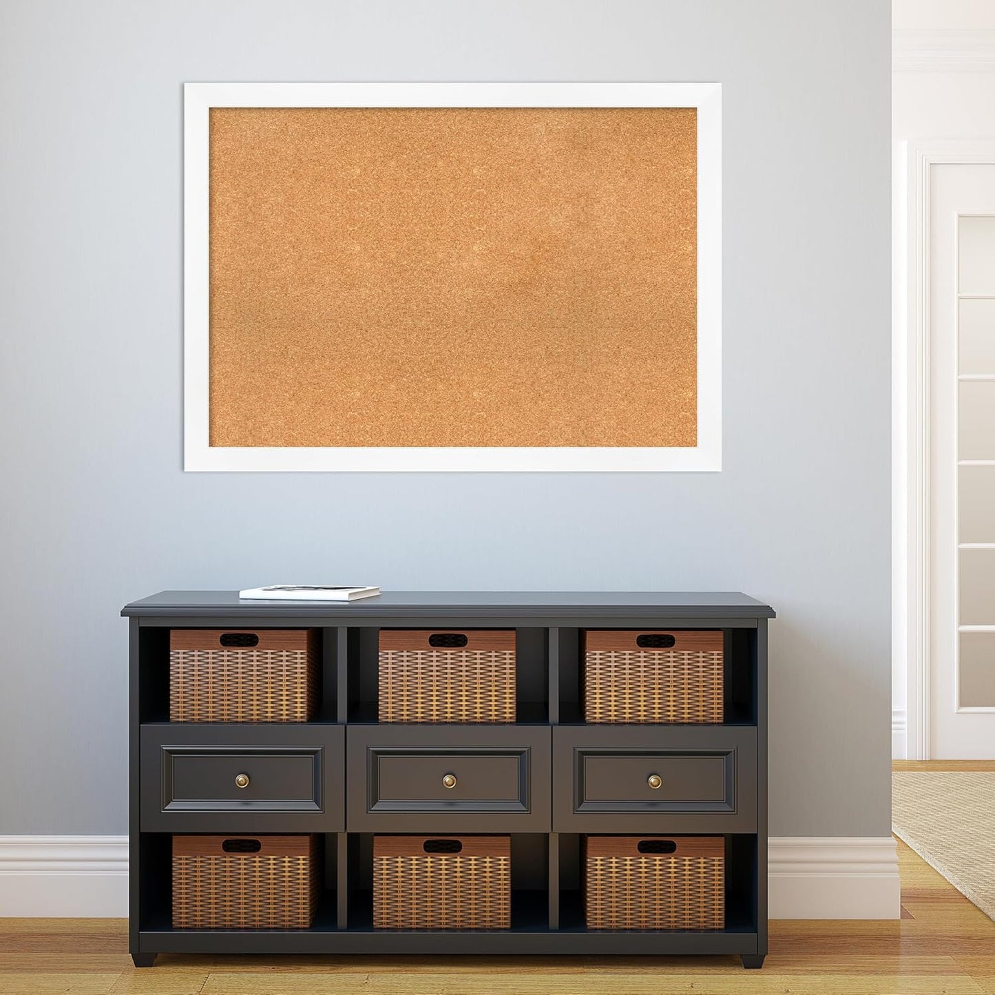 Amanti Art Natural Cork Board for Wall, 31x43 Vision Board with White Frame, X-Large Corkboard Office Decor for Home Organization, Modern Corkboard Pinboard to Display Items for Home Organization in