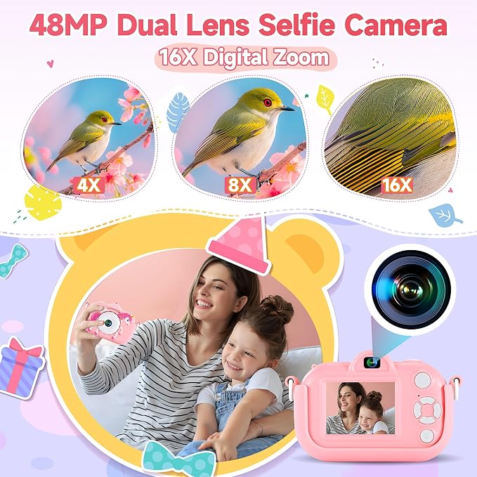 Kids Camera Toys for Ages 3 4 5 6 7 8 9 Girls, 48MP Dual Lens Toddler Digital - Image 3