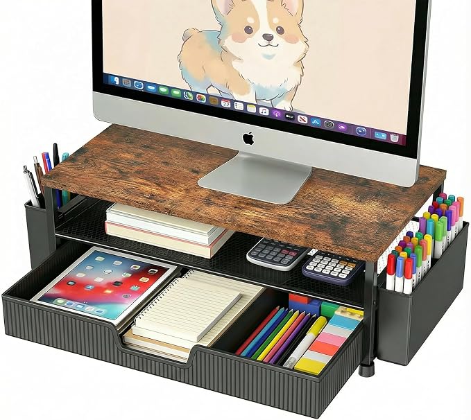 ECOLOVI Desk Organizer and Accessories, 2-Tier Computer Monitor Stand Rise by ECOLOVI