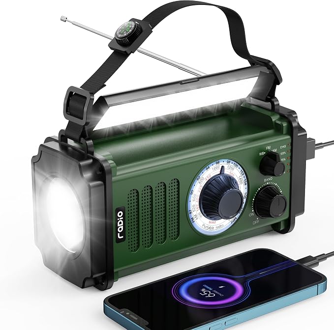10000mAh/37000mWh Emergency Radio, Solar Radio, Hand Crank Radio, NOAA AM FM by RYCHI