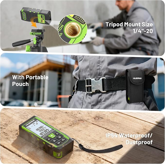 Huepar 3-in-1 Laser Measuring Tool, 400Ft Laser Measure & 33Ft Green Cross Line - Image 7