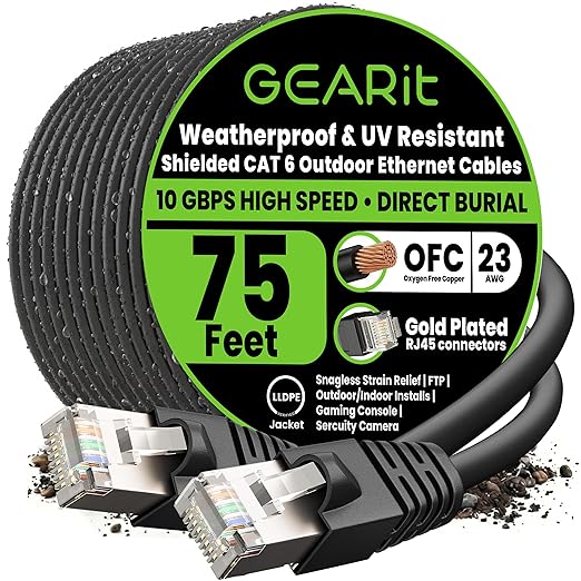 GEARit Cat6 Outdoor Ethernet Cable 23AWG Pure Copper, Waterproof, Direct Burial by GEARit