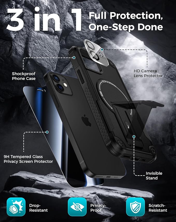 Goton for iPhone 12 Case with Privacy Tempered Glass Screen Protector & Camera - Image 3