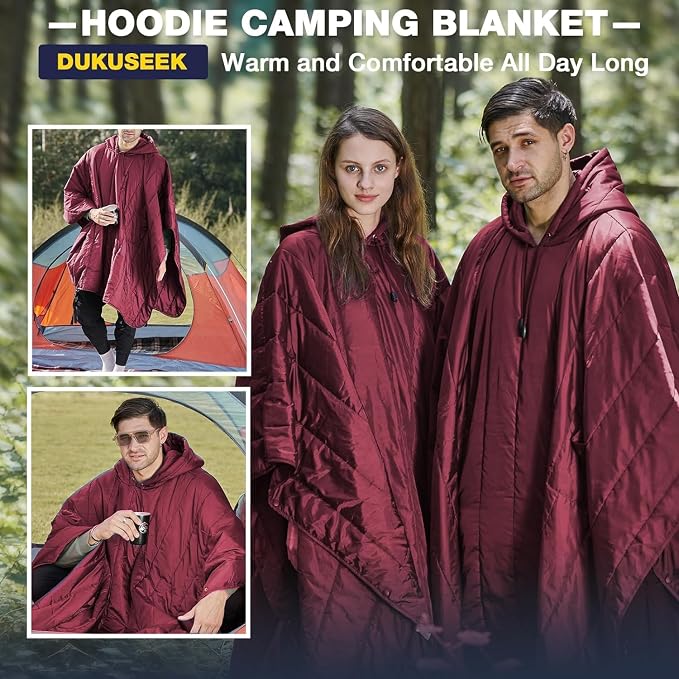 DUKUSEEK Outdoor Wearable Camping Blanket, Large Packable Backpacking Hooded - Image 2