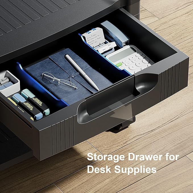 HUANUO Printer Stand with Cable Management and Storage Drawer, Printer Table - Image 3