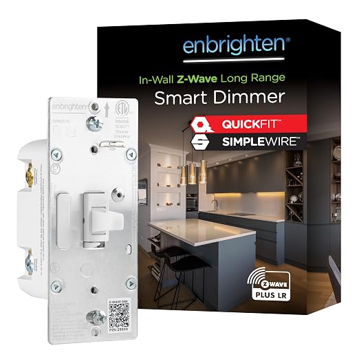 Enbrighten 800 Series Z-Wave Toggle Dimmer, Long Range 800LR, Quick Fit by Enbrighten