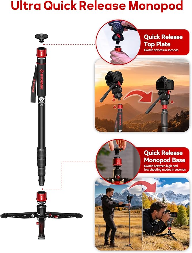 IFOOTAGE Monopod Cobra 3 A180T, Telescopic Video Mono pod Compatible - Image 3