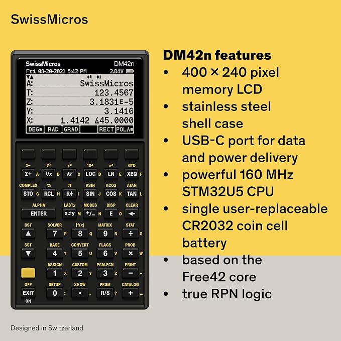 SwissMicros DM42n RPN Calculator – HP 42S Software, 316L Stainless Steel Casing - Image 5