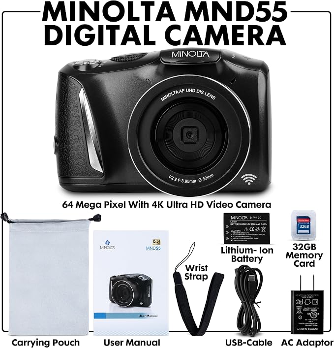 Minolta 64MP Digital Camera – 4K Ultra HD Video at 60FPS, 16x Digital Zoom - Image 2