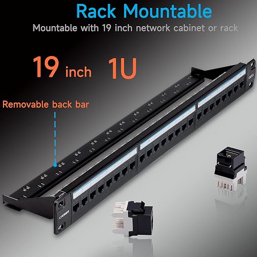 Cat6 Patch Panel 24 Port with Keystone, RJ45 Network Panel 19 Inch, Punch Down - Image 8