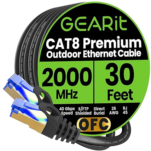 GEARit Cat8 Outdoor Ethernet Cable Waterproof, Direct Burial, LLDPE UV Jacket by GEARit