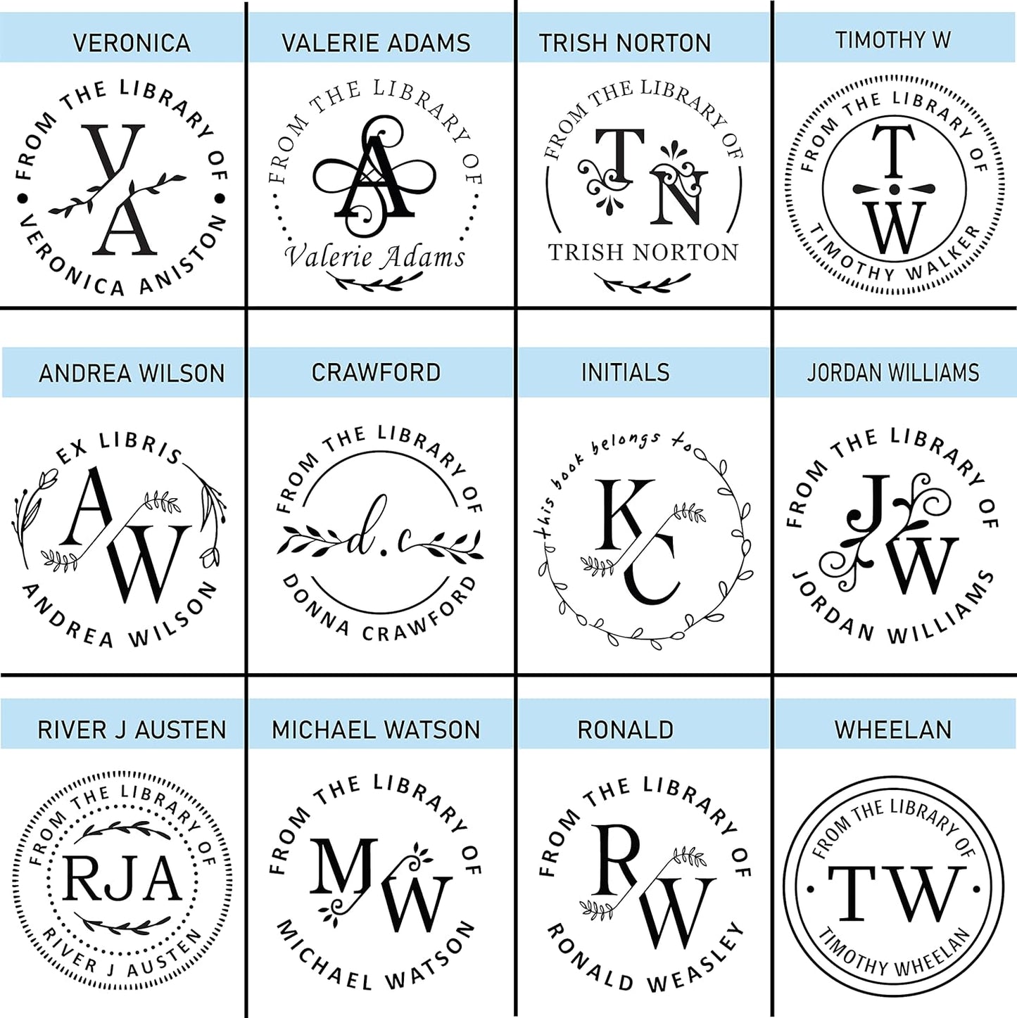 Personal Book Embosser Custom Stamp Seal, from The Library of Gift Ex Libris, Floral and Monogram Designs