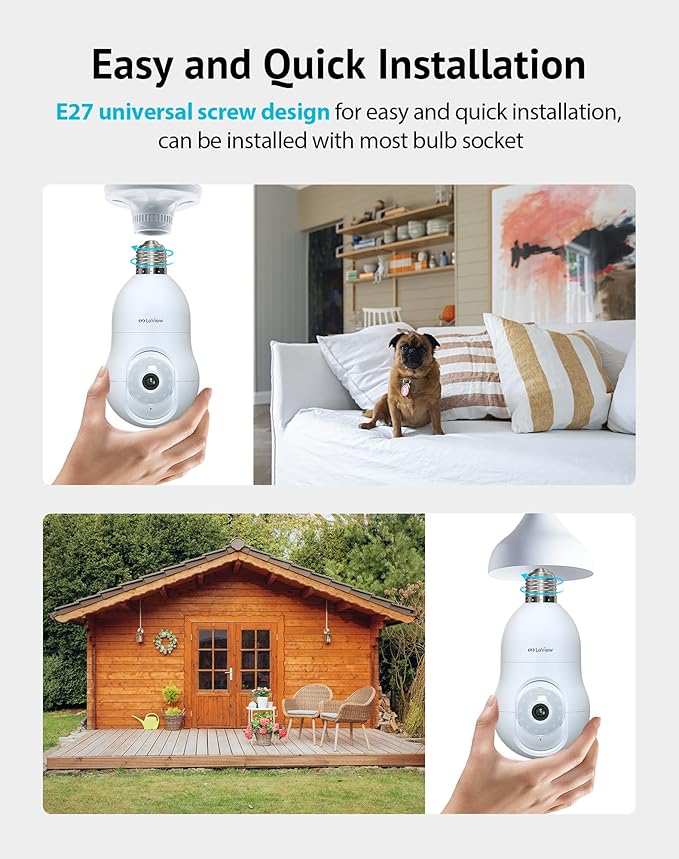 LaView 4MP Bulb Security Camera 2.4GHz, 360° 2K Security Cameras Wireless - Image 2