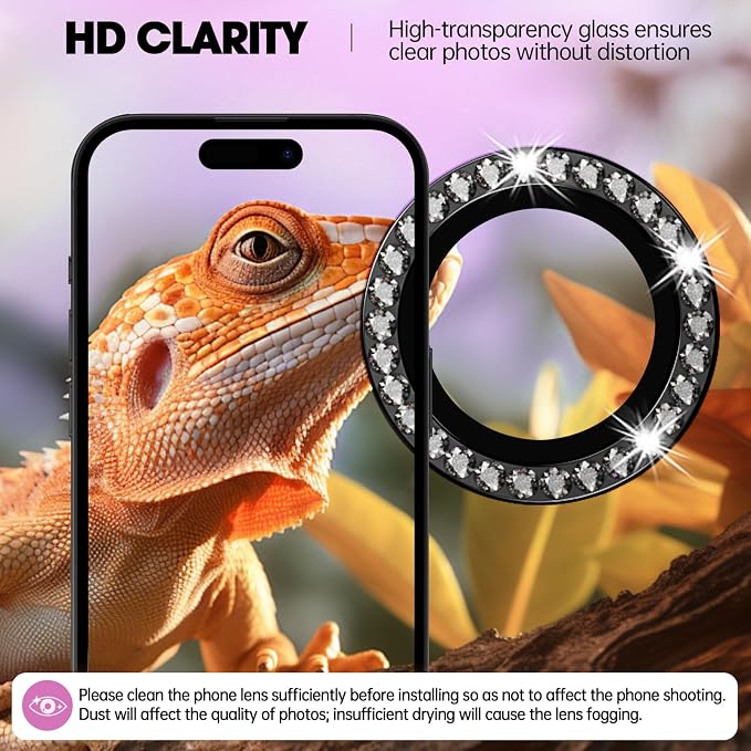 for iPhone 16/16 Plus Camera Lens Protector Bling Individual Metal Diamond Ring - Image 4