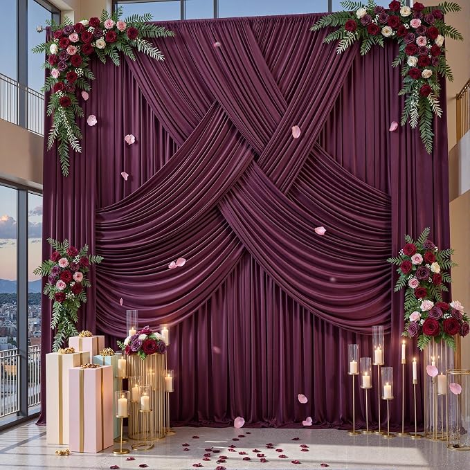 12ft x 10ft Burgundy Backdrop Curtains - Image 3