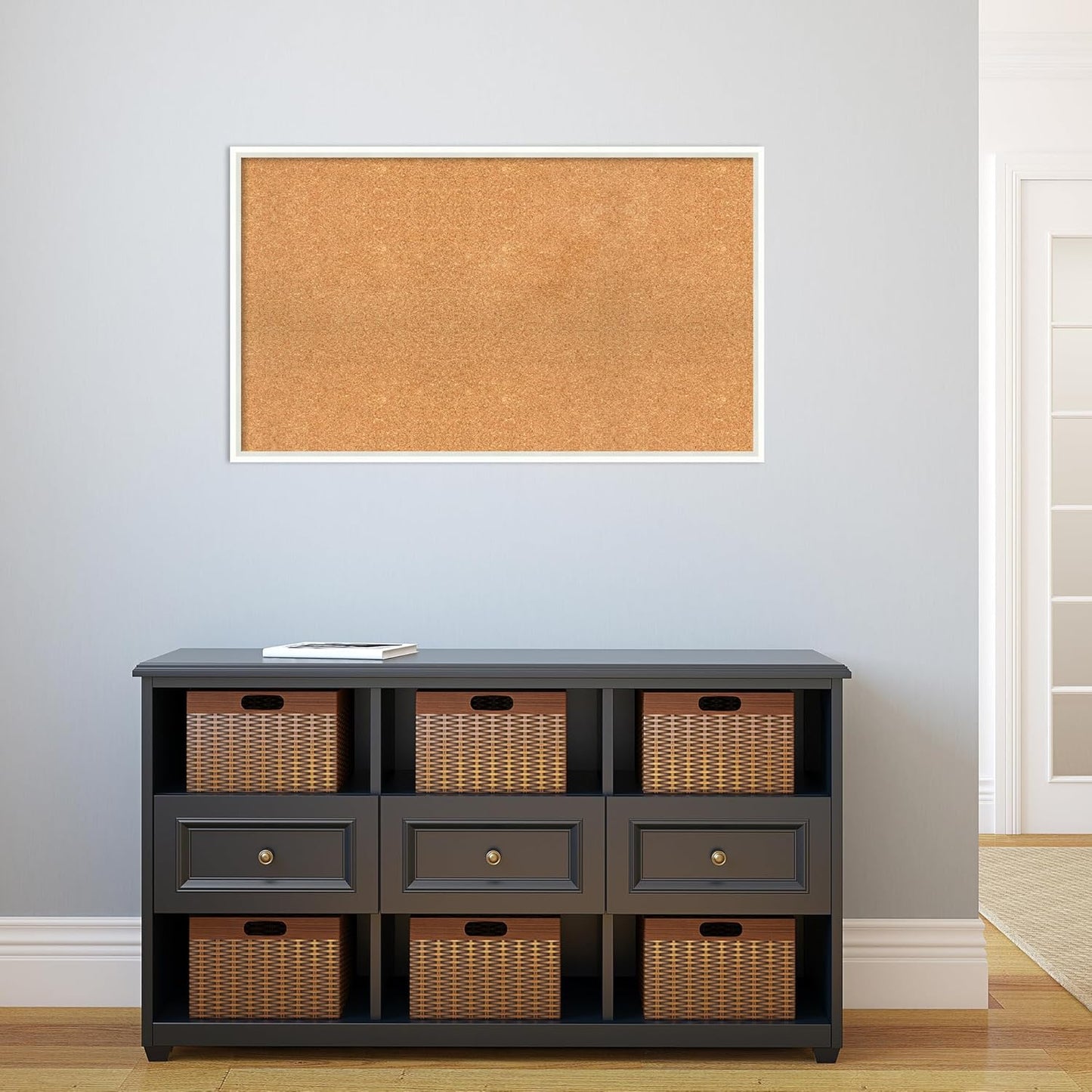 Amanti Art Natural Cork Board for Wall, 23x39 Vision Board with White Frame, Large Corkboard Office Decor for Home Organization, Modern Corkboard Pinboard to Display Items for Home Organization in