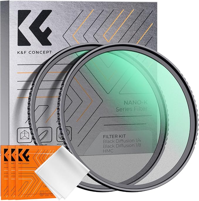 K&F CONCEPT 77mm Black Diffusion 1/4 & 1/8 Filters Kit Mist Cinematic Effect by KFCONCEPT