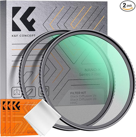 K&F CONCEPT 49mm Black Diffusion 1/4 & 1/8 Filters Kit Mist Cinematic Effect by KFCONCEPT
