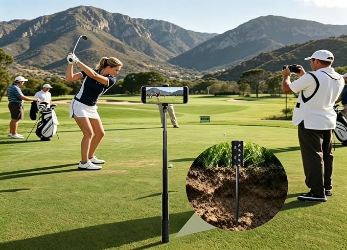 Golf Monopod Phone Stand with Ground Spike, Magnetic Phone Holder - Image 2