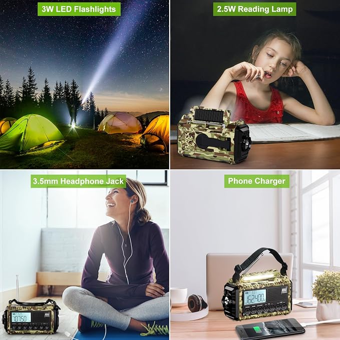 Raynic Weather Radio, 12000mAh Hand Crank Emergency Radio, 6 Ways Powered - Image 3