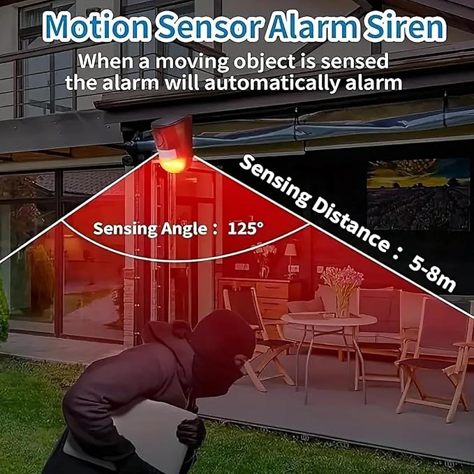 Solar Sound & Light Alarm Outdoor Motion Sensor, 6LEDs Flash Warning Security - Image 4