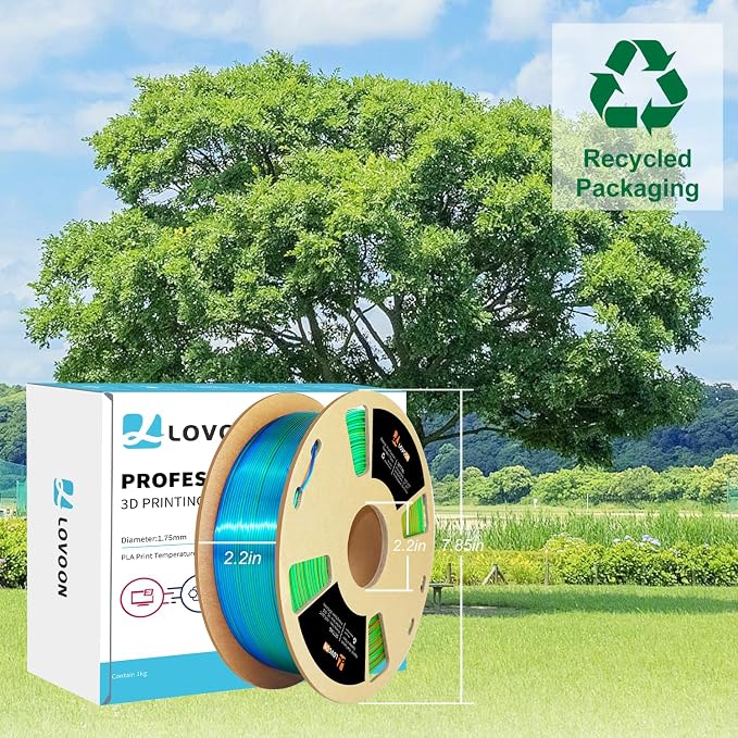 LOVOON PLA 3D Printing Filament 1.75MM Silk tricolors, Color Change by Angle - Image 7