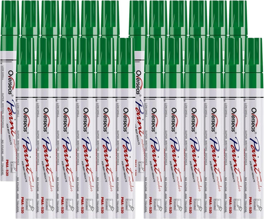 Overseas Green Paint Pens Permanent Markers 24 Pcs, Oil Based Paint Markers Set, Quick Drying, Waterproof, Medium Tip Marker Pens for Metal, Rock, Wood, Plastic, Canvas, Glass, Stone, Rubber, Paper