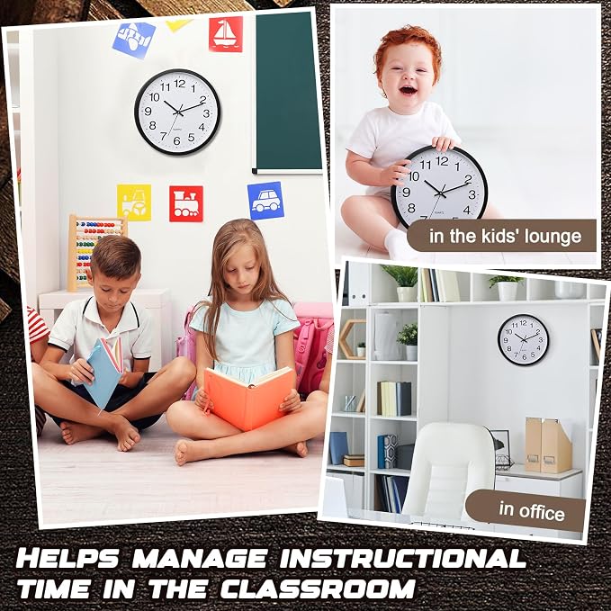 Inbagi 8 Pcs Wall Clock Bulk Large Silent Battery Operated Classroom Clocks - Image 5