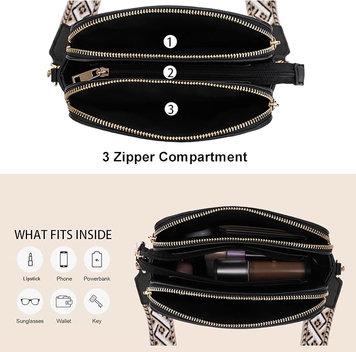 EVVE Crossbody Bags for Women Trendy Triple Zip Small Crossbody Camera Bag Purse - Image 4