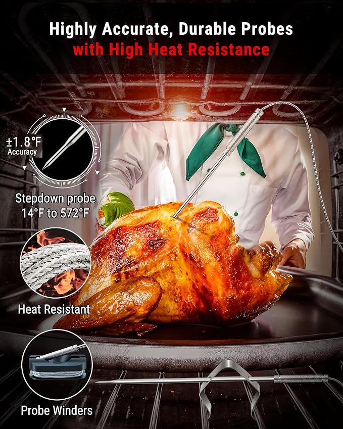 TempPro TP826 500FT Wireless Meat Thermometer, Dual Meat Probe Cooking - Image 5