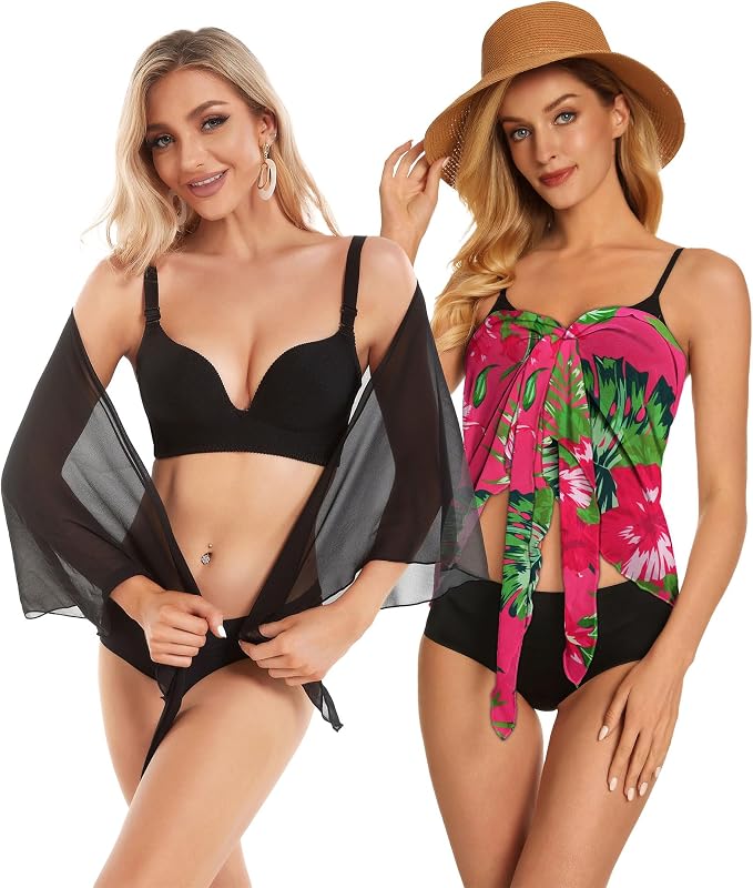 CHICGAL 2 Pieces Women Beach Sarong Bathing Suit Wrap Skirt Sheer Bikini - Image 6
