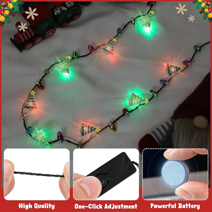 1PCS Light up Christmas Necklace Tree Bulb, 3 Modes Colorful Xmas Accessories - Image 3