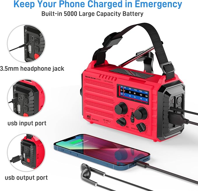 Emergency Weather Radio Solar Hand Crank Battery Operated Portable AM FM - Image 5