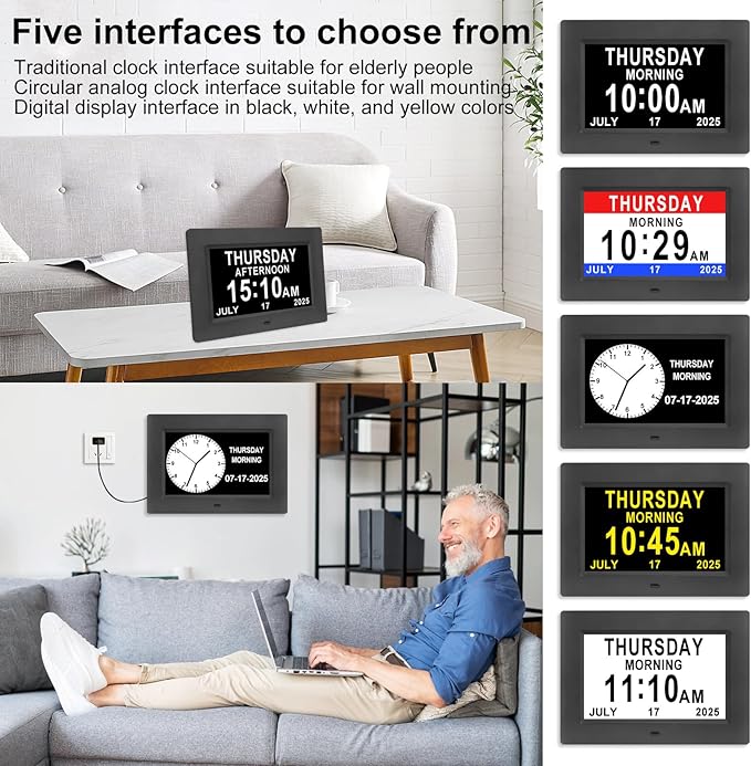 7-Inch Digital Alarm Clock. Displays Time, Day and Month.Features 12 Alarm - Image 4