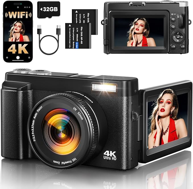 4K Digital Camera for Photography, 64MP Autofocus WiFi Vlogging Camera for by DigitalCamera