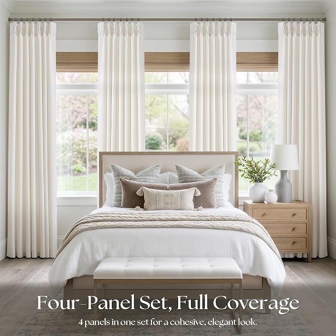 Pinch Pleated Natural Linen Sheer Living Room Curtains 100 Inches Long 4 Panels - Image 2