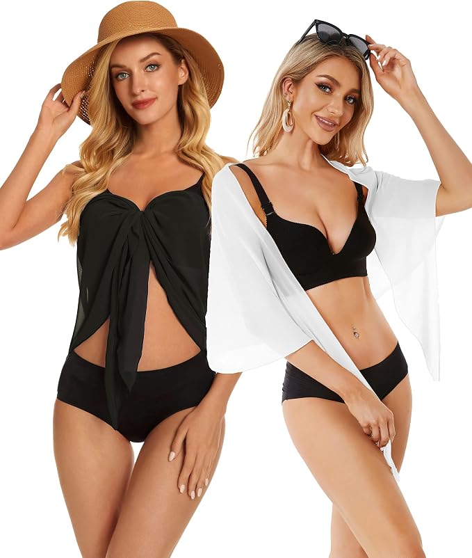 CHICGAL 2 Pieces Women Beach Sarong Bathing Suit Wrap Skirt Sheer Bikini - Image 6