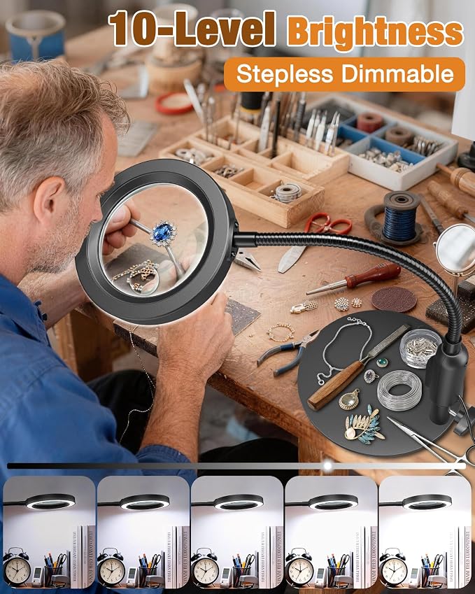 30X 10X Magnifying Glass with Light and Stand, 5 Color Modes Stepless Dimmable - Image 4