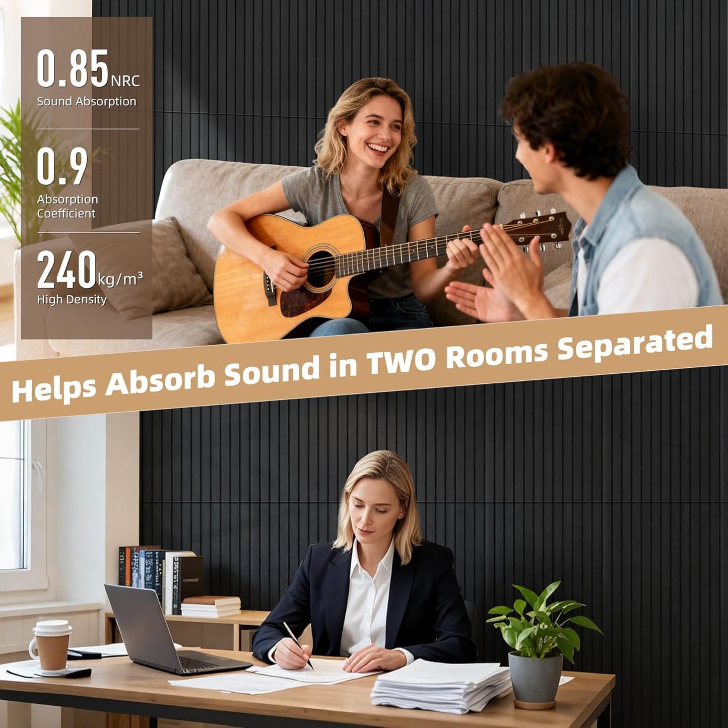 TO-TH Wood-Look Acoustic Wall Panels, 10 Pack 47.2” x 23.6” Acoustic Panels, Decorative Sound Absorbers Sound Dampening Panels for Home, Office, Basement, Smoky
