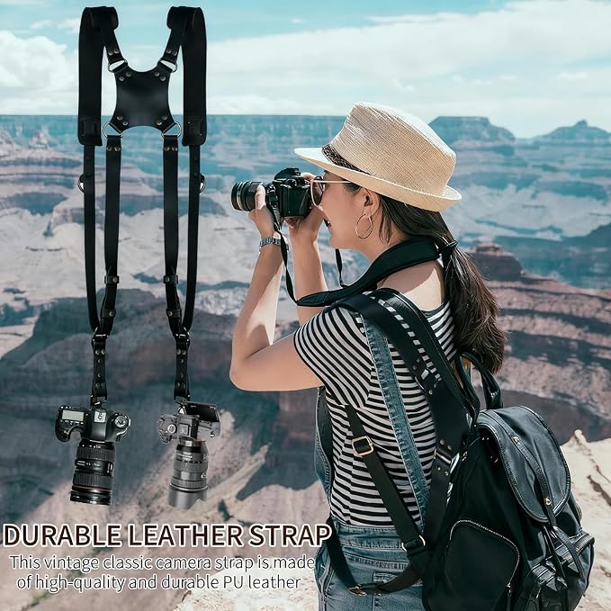 Camera Harness, Leather Dual Camera Strap - Image 7