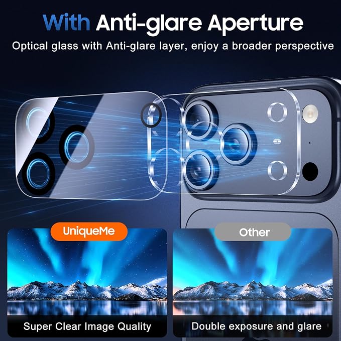 UniqueMe Compatible for 3 Pack iPhone 17 Pro Max Camera Lens Protector - Image 5