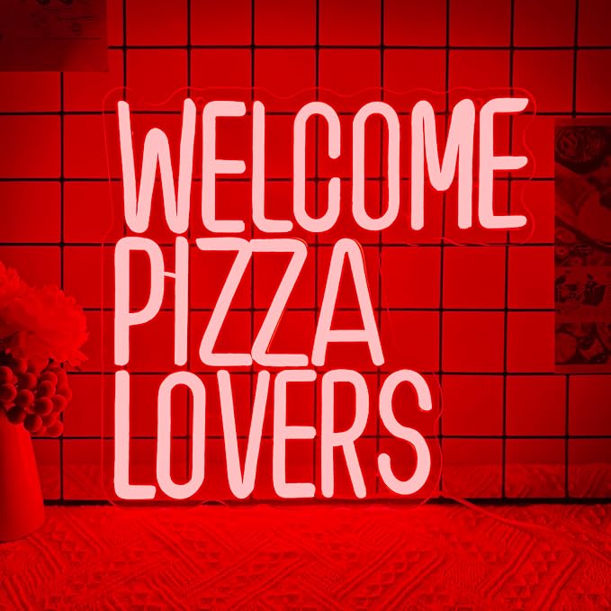 Welcome Pizza Lovers Neon Light, Family Restaurant Entertainment Room Food by Manimo