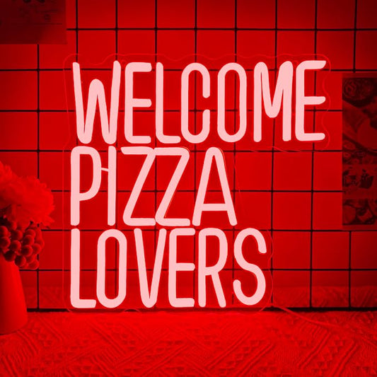 Welcome Pizza Lovers Neon Light, Family Restaurant Entertainment Room Food by Manimo