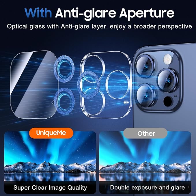UniqueMe for 3 Pack iPhone 15 Pro/iPhone 15 Pro Max Camera Lens Protector - Image 5
