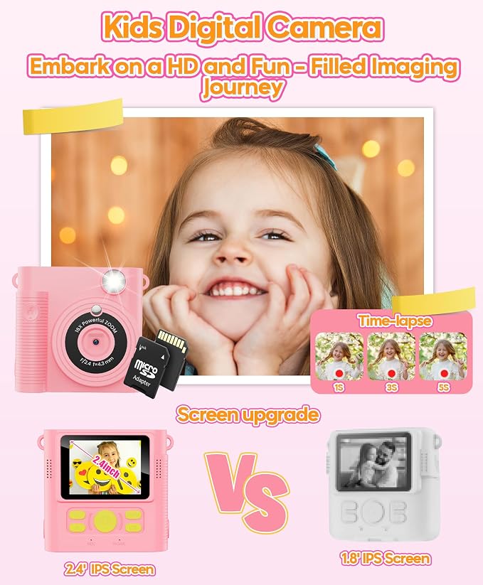 Kids Instant Print Camera Ages 3-12 1080P Selfie 2.4" Screen 32GB Gift Pink | - Image 6