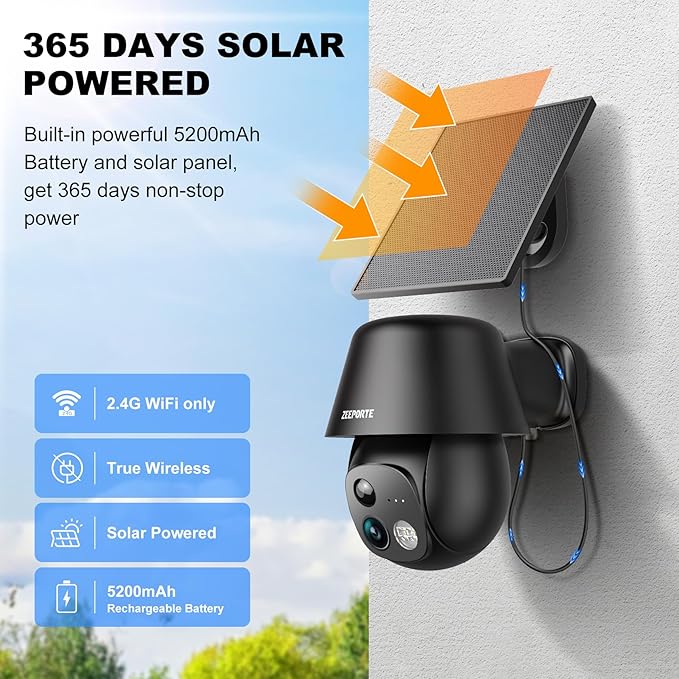 Solar Security Cameras Wireless Outdoor, 2K Pan/Tilt 360° View Solar/Battery - Image 2