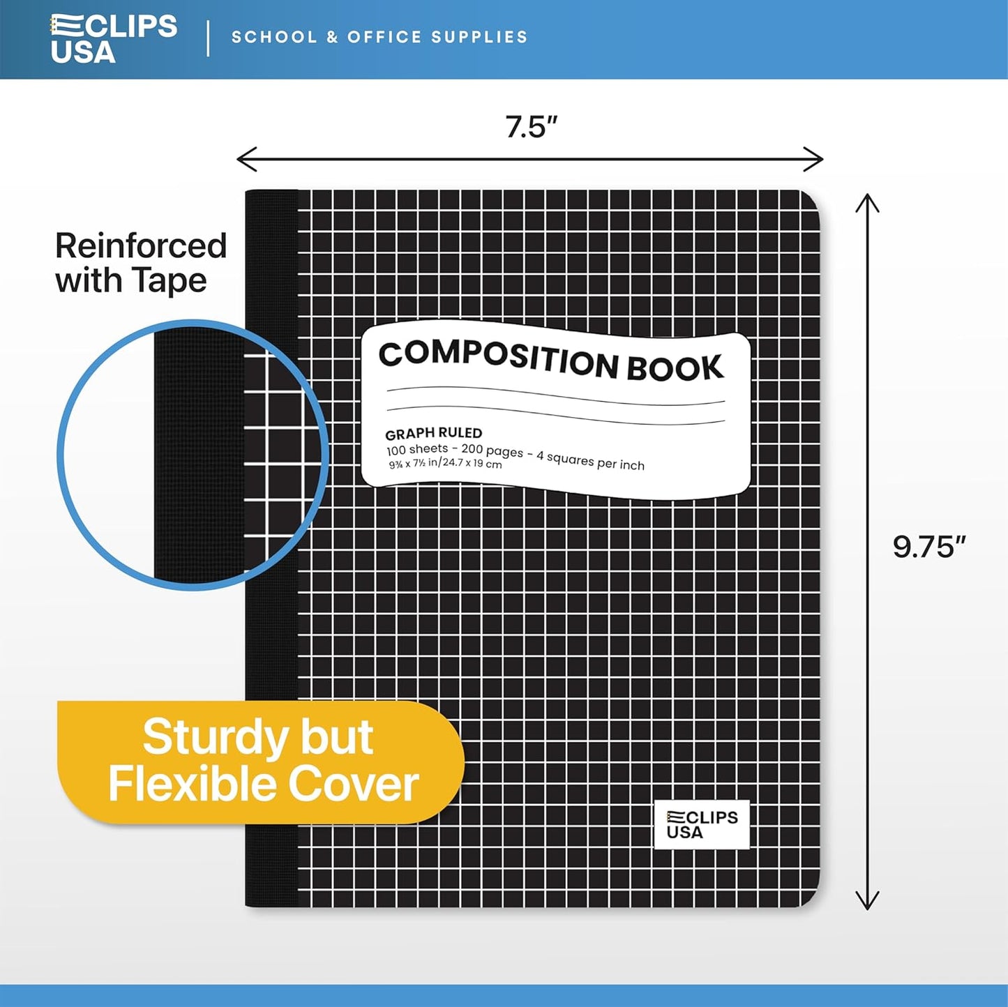Composition Notebooks, Quad Ruled, Graph Paper Composition Notebook, Graph Composition Notebook, 100 sheets, 9.75″ x 7.50″ (12 Pack)