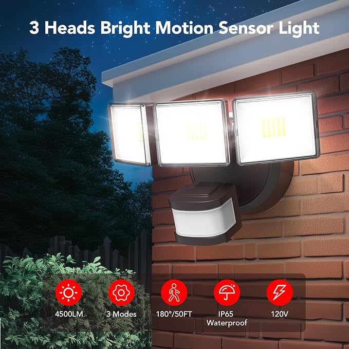 OREiN 4500LM/35W Flood Lights Outdoor, 180°/40FT Motion Sensor Outdoor Lights - Image 2